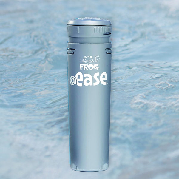Ease SmartChlor cartridge with water in the background.
